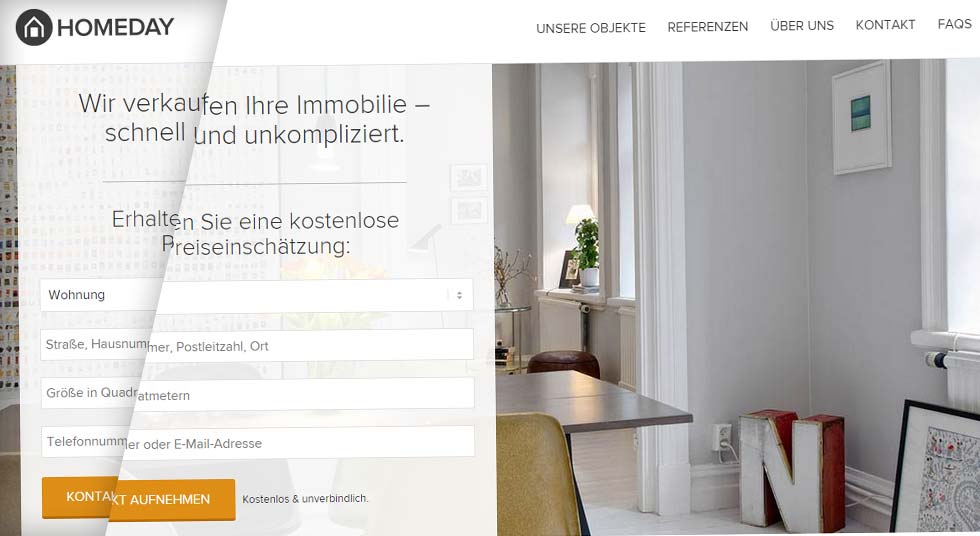 Homeday, Immobilien, Makler, Köln, Düsseldorf, Website